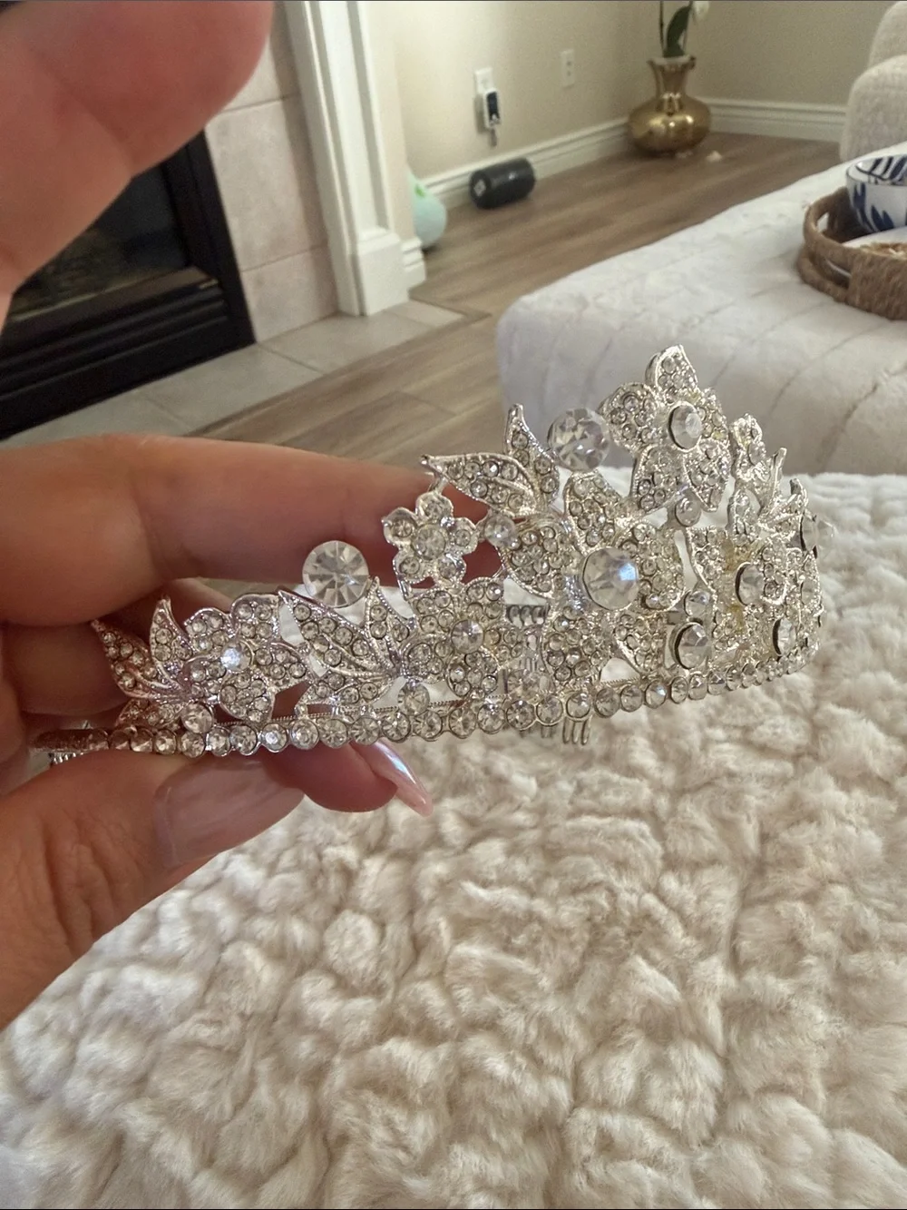 Silver Floral Crystal Tiara Headpiece for Women